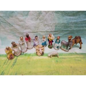 Vintage 1940s - 1950s Chalkware/Plaster 13 pc NATIVITY SET Italy Composition